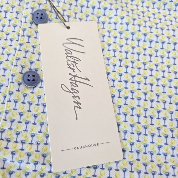 Walter Hagen Other - Walter Hagen Men's Clubhouse 19th Hole Polo Shirt Small White Lime Golf New